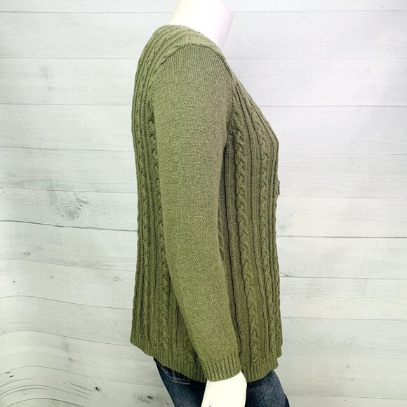 Soft Surroundings Womens Wren Cable Cardigan Buckle Closure Green Size M - Picture 7 of 13